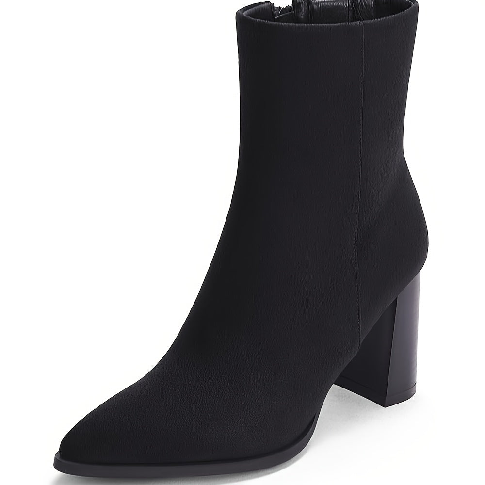 Womens Ankle Boots Pointed Toe Chunky Stacked Heel Side Zipper Dress Fall Booties Shoes