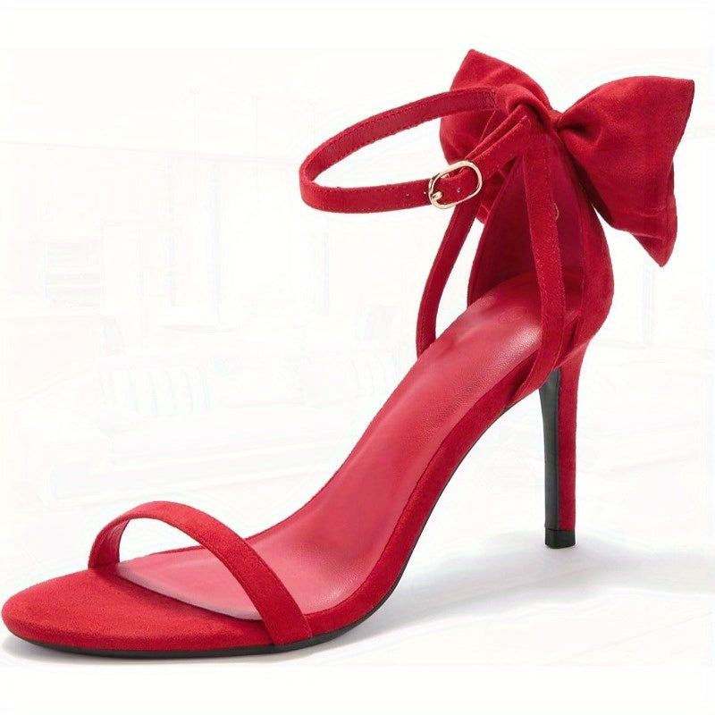 Women's Red Bow Tie Knot Ankle Strap High Heel Sandals - 3.34\
