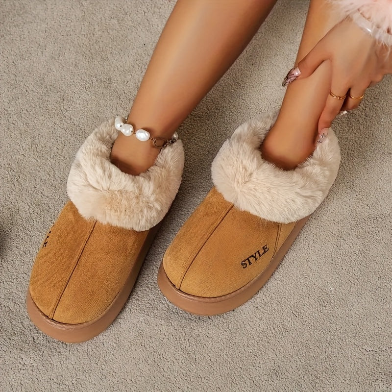 Warm Lining Plush Boots Thick Soft Sole Warm Lining Plush Boots - Women's Solid Color Single Color Non-Slip Insulated Snow Boots for Winter, Perfect for Gifting