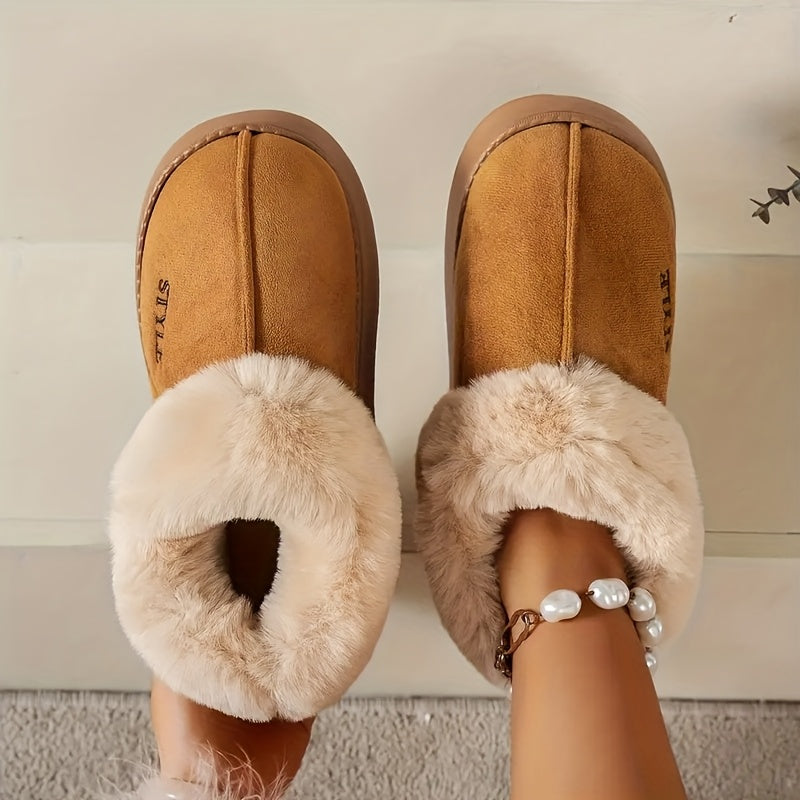 Warm Lining Plush Boots Thick Soft Sole Warm Lining Plush Boots - Women's Solid Color Single Color Non-Slip Insulated Snow Boots for Winter, Perfect for Gifting