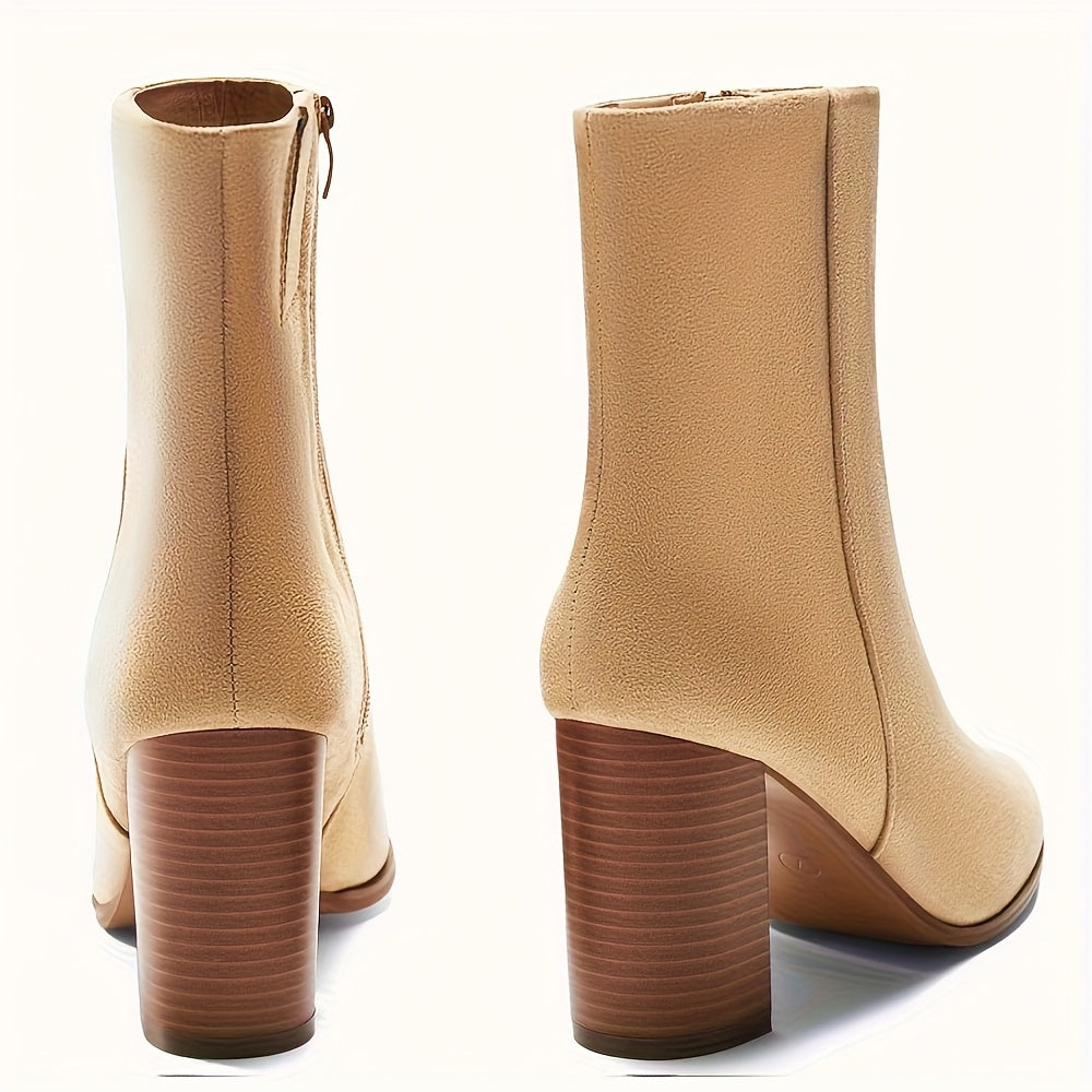Womens Ankle Boots Pointed Toe Chunky Stacked Heel Side Zipper Dress Fall Booties Shoes