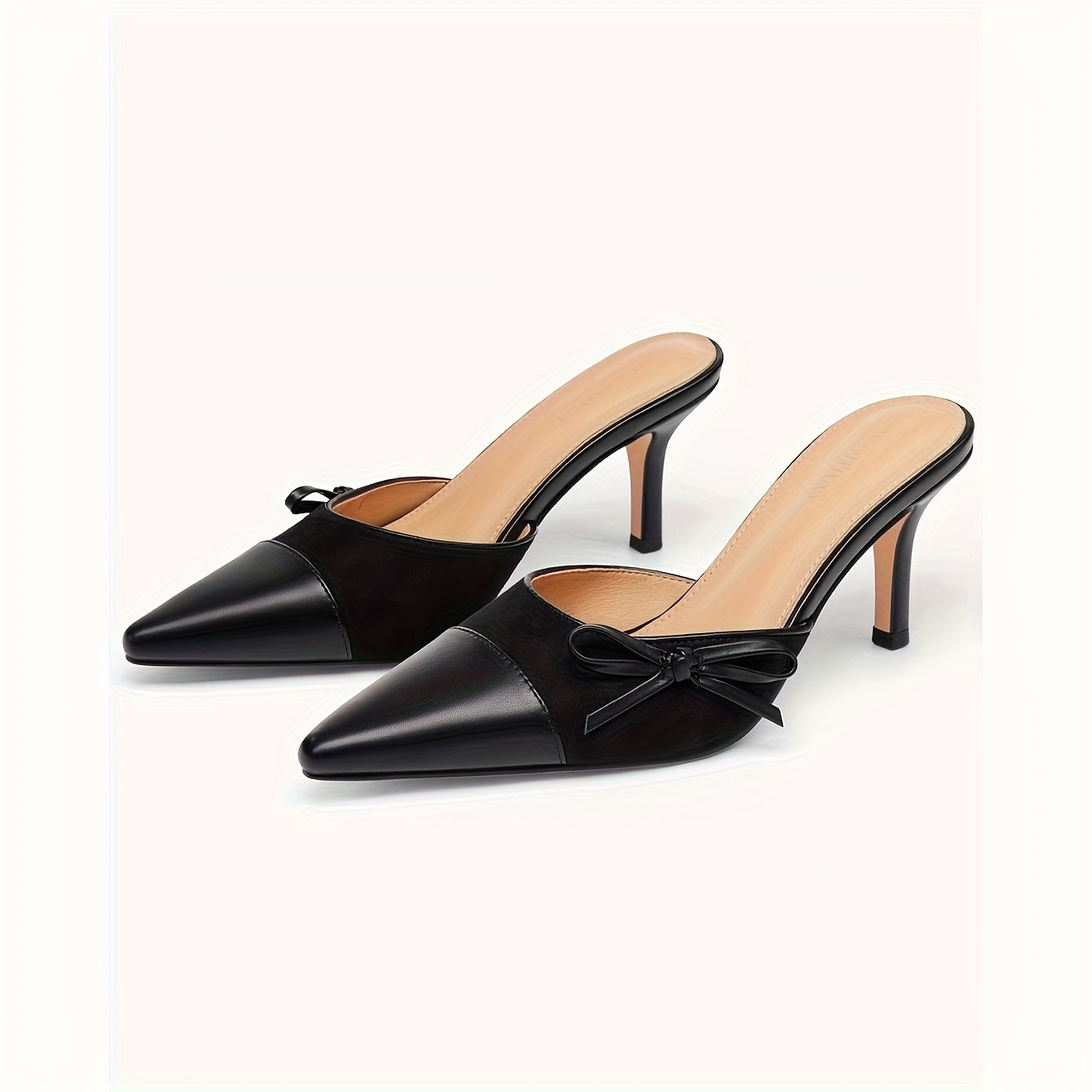 Women'S Side Bow Stiletto Heel Sandals Two-color Closed Pointed Wedding Dress Shoes High Heels