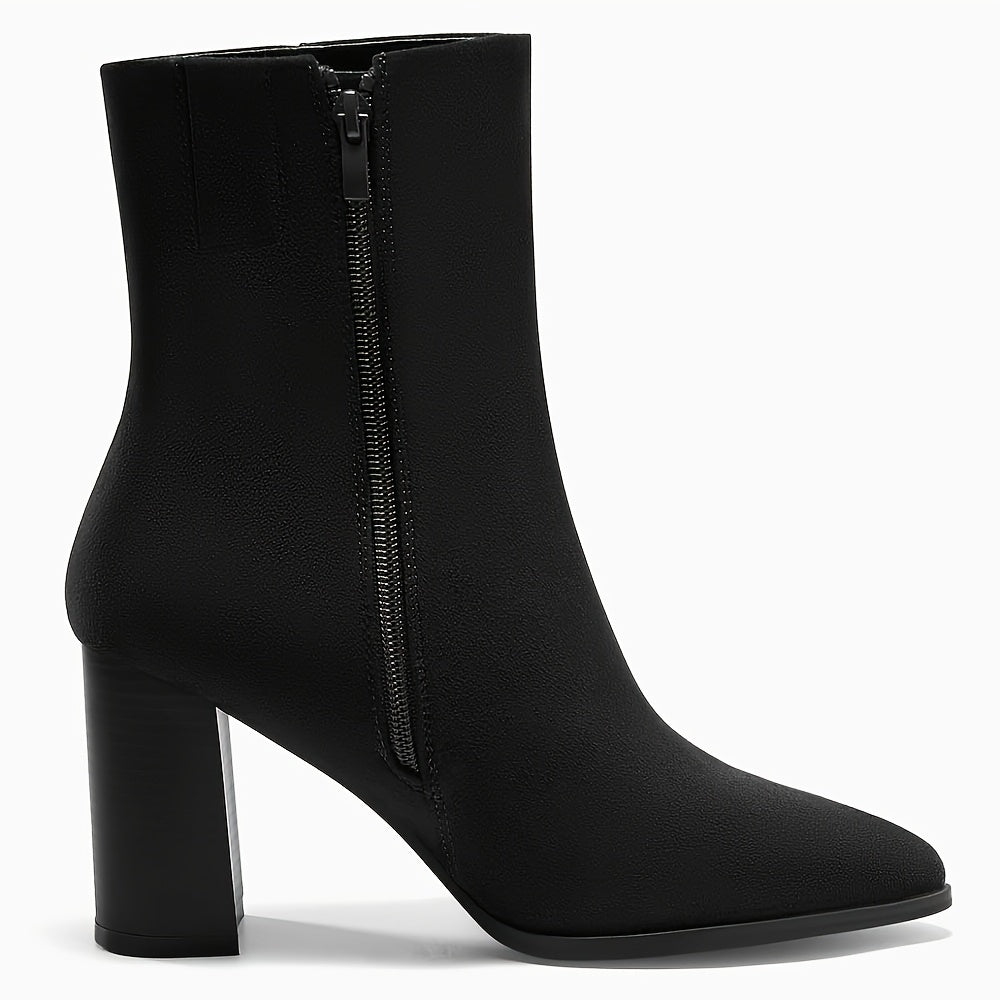 Womens Ankle Boots Pointed Toe Chunky Stacked Heel Side Zipper Dress Fall Booties Shoes