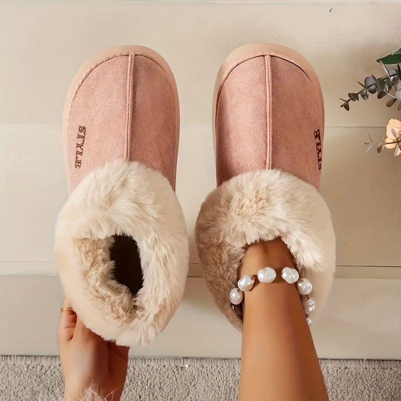 Warm Lining Plush Boots Thick Soft Sole Warm Lining Plush Boots - Women's Solid Color Single Color Non-Slip Insulated Snow Boots for Winter, Perfect for Gifting