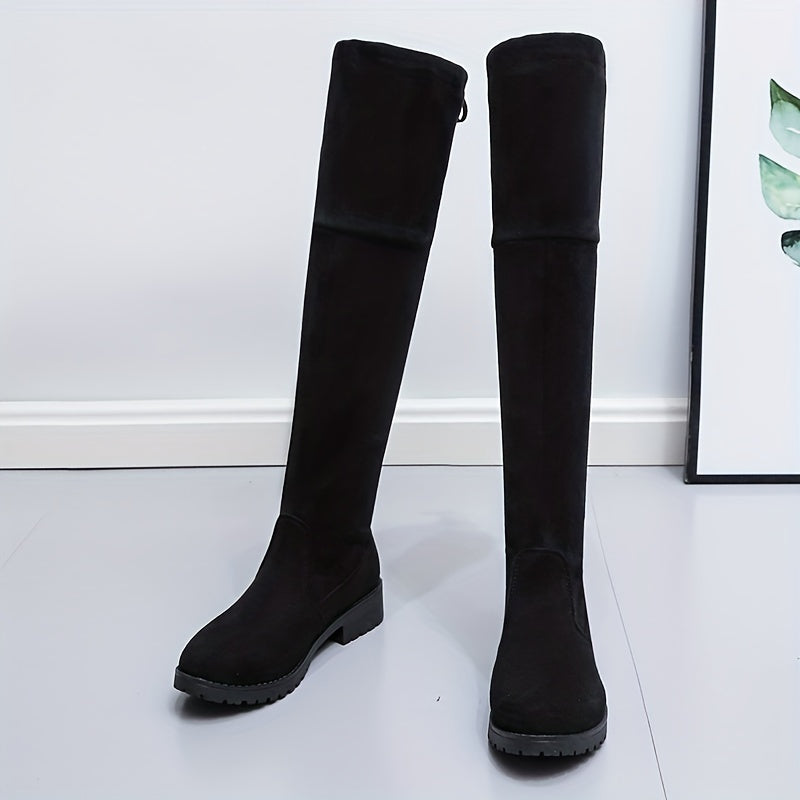 Autumn and Winter Women's Knee-high Flat Boots Solid Color Versatile Sleeve Over-the-Knee Long Boots Pointed Thick Low Heel Shoes