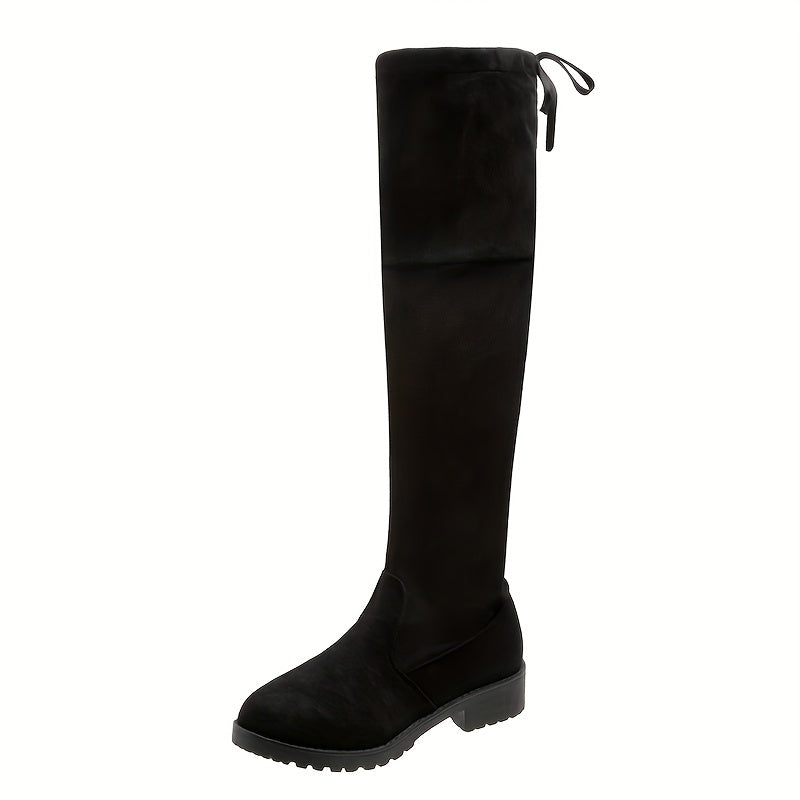 Autumn and Winter Women's Knee-high Flat Boots Solid Color Versatile Sleeve Over-the-Knee Long Boots Pointed Thick Low Heel Shoes