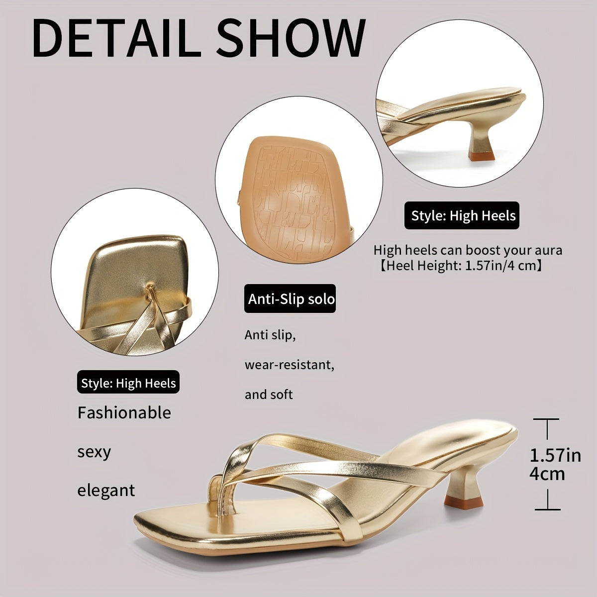 Elegant Kitten Heel Sandals Elegant Women's Golden Metallic Kitten Heel Sandals | Slip-On Ankle Strap with Adjustable Buckle, Comfortable Mid-Heel for Office, Beach, and Casual Outings - Durable Rubber Sole, Perfect for Summer Beach Footwear