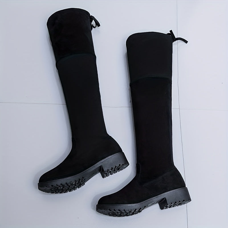 Autumn and Winter Women's Knee-high Flat Boots Solid Color Versatile Sleeve Over-the-Knee Long Boots Pointed Thick Low Heel Shoes