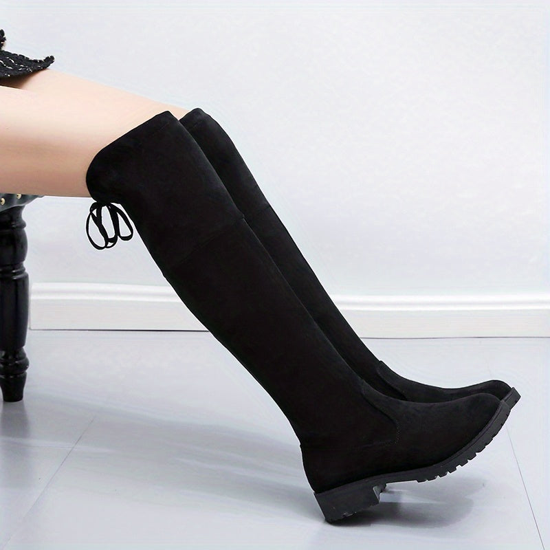 Autumn and Winter Women's Knee-high Flat Boots Solid Color Versatile Sleeve Over-the-Knee Long Boots Pointed Thick Low Heel Shoes