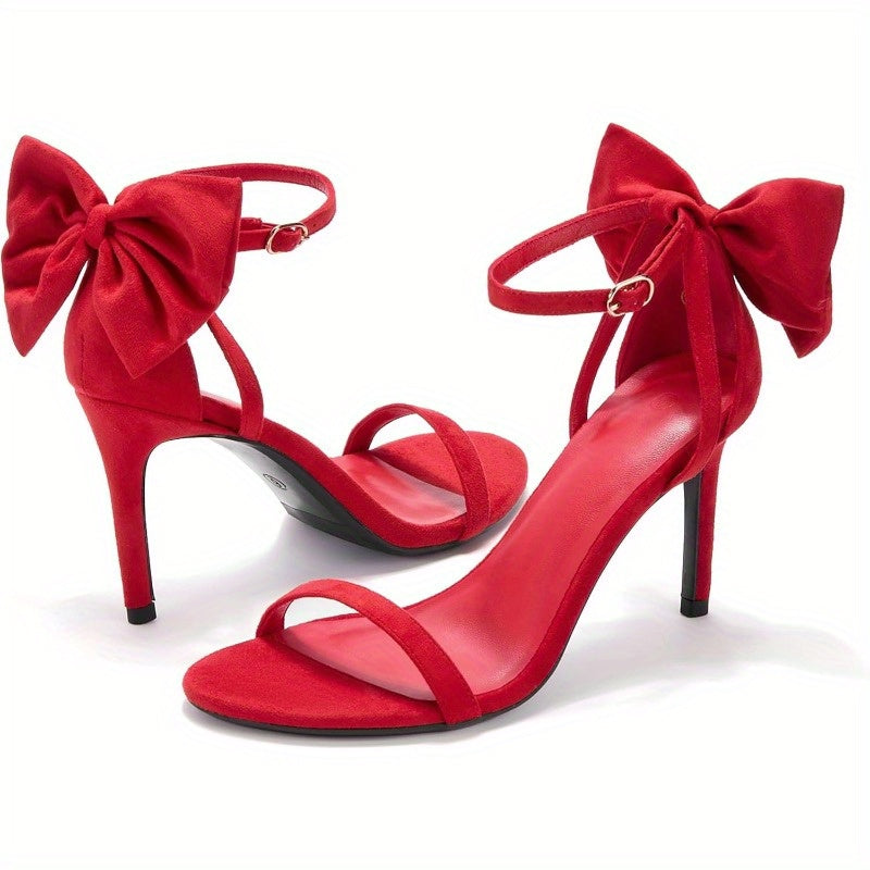 Women's Red Bow Tie Knot Ankle Strap High Heel Sandals - 3.34\