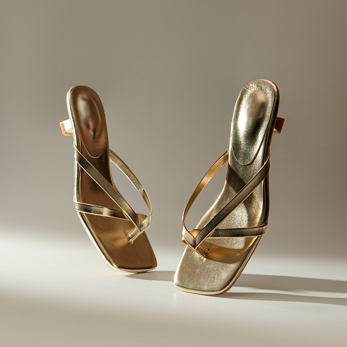 Elegant Kitten Heel Sandals Elegant Women's Golden Metallic Kitten Heel Sandals | Slip-On Ankle Strap with Adjustable Buckle, Comfortable Mid-Heel for Office, Beach, and Casual Outings - Durable Rubber Sole, Perfect for Summer Beach Footwear