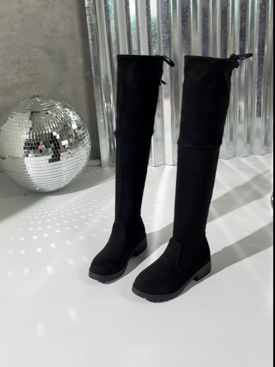 Autumn and Winter Women's Knee-high Flat Boots Solid Color Versatile Sleeve Over-the-Knee Long Boots Pointed Thick Low Heel Shoes