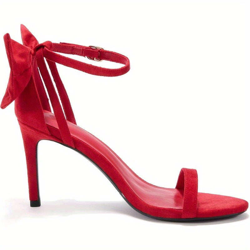 Women's Red Bow Tie Knot Ankle Strap High Heel Sandals - 3.34\