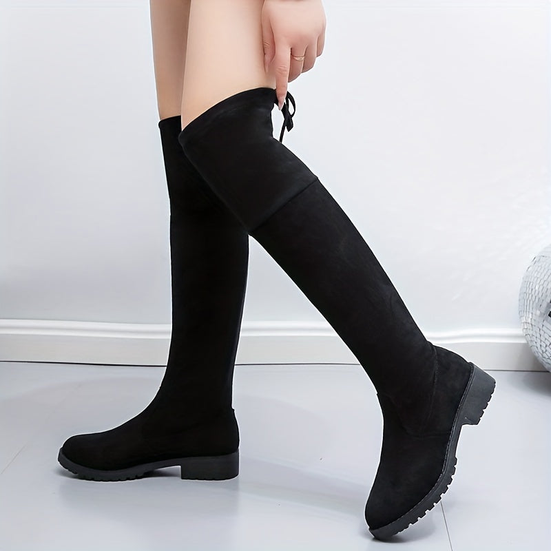 Autumn and Winter Women's Knee-high Flat Boots Solid Color Versatile Sleeve Over-the-Knee Long Boots Pointed Thick Low Heel Shoes