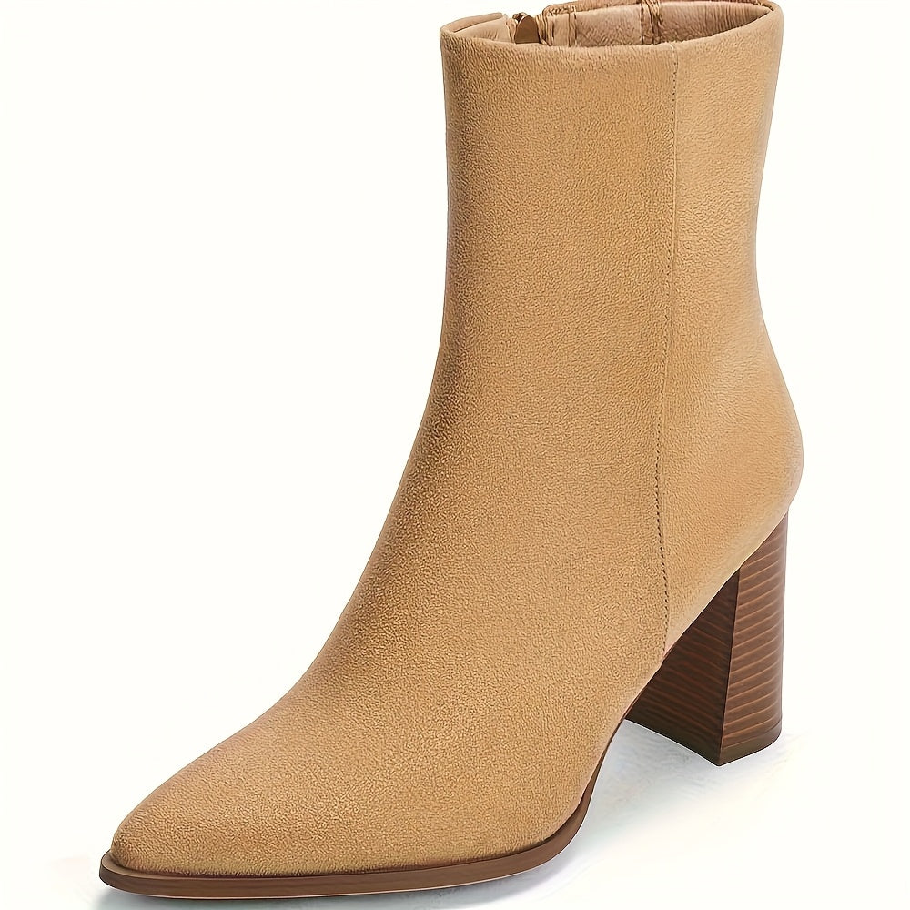 Womens Ankle Boots Pointed Toe Chunky Stacked Heel Side Zipper Dress Fall Booties Shoes