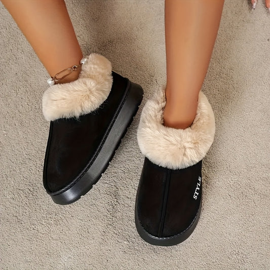 Warm Lining Plush Boots Thick Soft Sole Warm Lining Plush Boots - Women's Solid Color Single Color Non-Slip Insulated Snow Boots for Winter, Perfect for Gifting