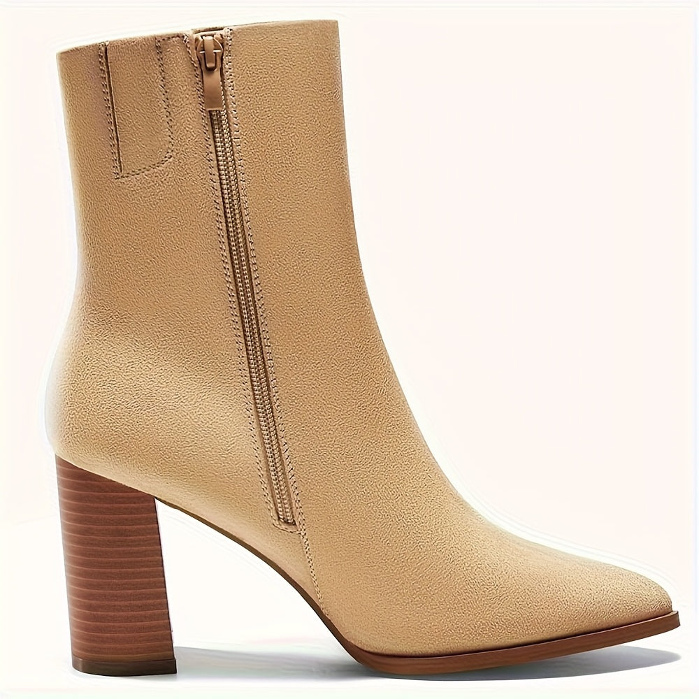 Womens Ankle Boots Pointed Toe Chunky Stacked Heel Side Zipper Dress Fall Booties Shoes
