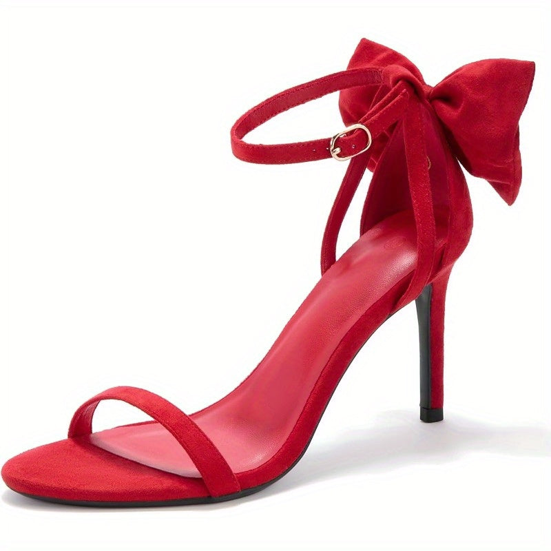 Women's Red Bow Tie Knot Ankle Strap High Heel Sandals - 3.34\